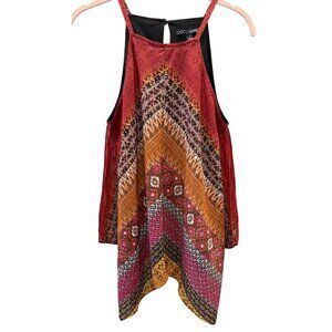 Coco Bianco Boho Print Halter Tunic Top S Multicolor Orange Pink  Festival EUC